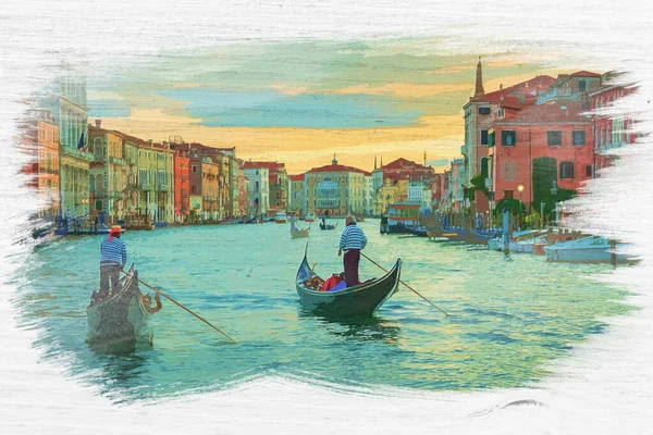 Gondolier Grand Canal Benátky Akvarel — Stock fotografie