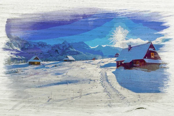 Tatras Nevados Montanhas Inverno Pintura Aquarela — Fotografia de Stock