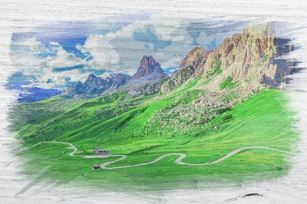 Watercolor Painting Passo Giau Averau Peak Dolomites — Stock Photo, Image