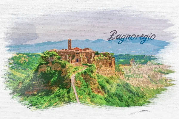 Old Town Bagnoregio Tuscany Watercolor Painting — Stock Photo, Image
