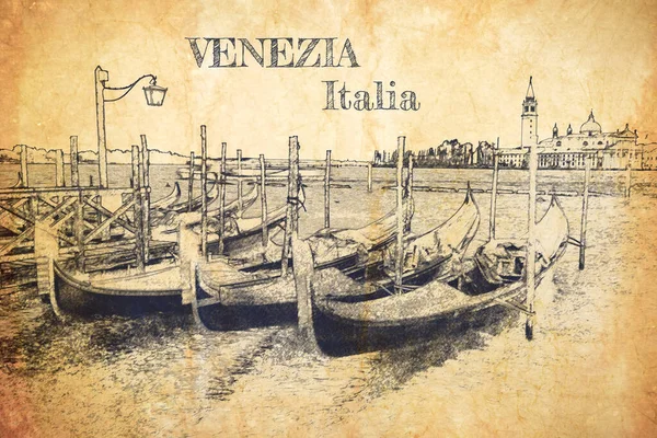 베네치아의 곤돌라 종이에 스케치하는 — 스톡 사진