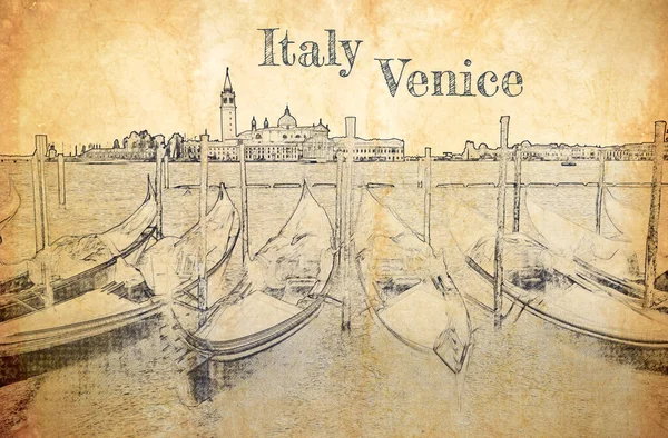 베네치아 대운하에 곤돌라 스케치 — 스톡 사진