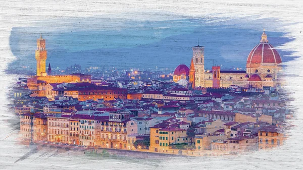 Panorama Van Zonsondergang Florence Italië Aquarelverven — Stockfoto