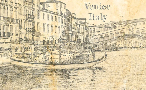 Γέφυρα Rialto Στη Βενετία Ιταλία Σκίτσο Παλιό Χαρτί — Φωτογραφία Αρχείου