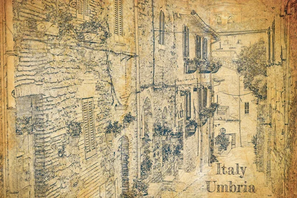 움브리아의 빈티지가는 종이에 스케치를 — 스톡 사진