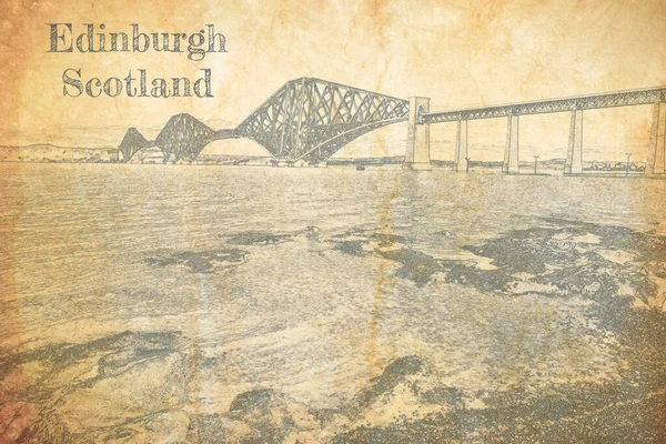 Železniční Most Edinburghu Skica Starém Papíru — Stock fotografie