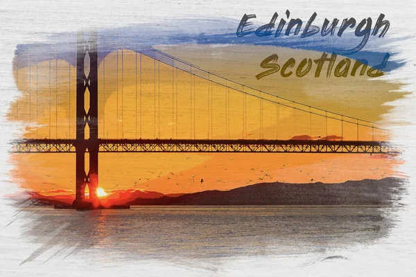 Мост Forth Road Квинсферри Эдинбург Шотландия Акварельная Живопись — стоковое фото