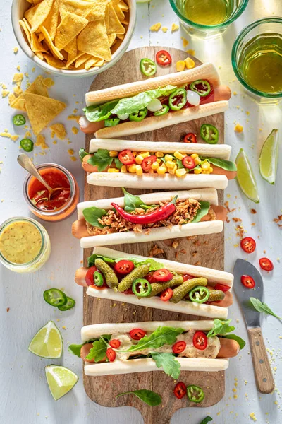 Homemade Hot Dogs Served Lemonade Lime — Stock Photo, Image