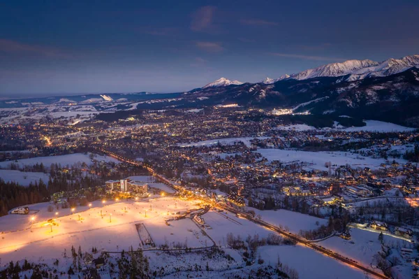 Splendido Illuminato Zakopane Dopo Tramonto Inverno Vista Aerea Polonia — Foto Stock