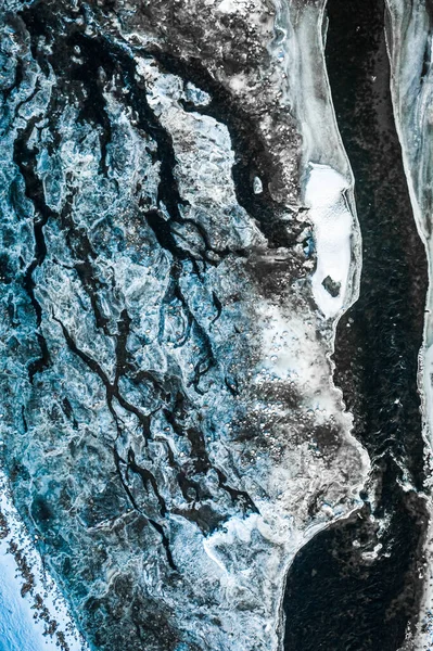 Luftaufnahme Des Schmelzenden Eises Auf Dem Fluss Bialka Winter Polen — Stockfoto