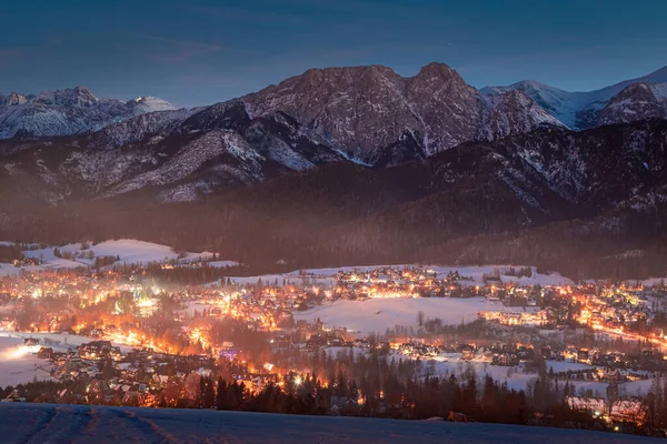 Incredibile Città Zakopane Dopo Tramonto Inverno Polonia — Foto Stock