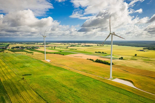 Letecký Pohled Větrné Turbíny Zeleném Poli Polsku Evropa — Stock fotografie