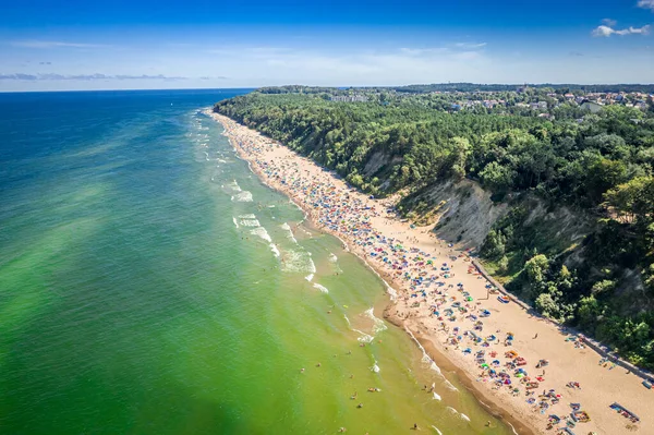 Praia Com Pessoas Mar Báltico Vista Aérea Polônia — Fotografia de Stock