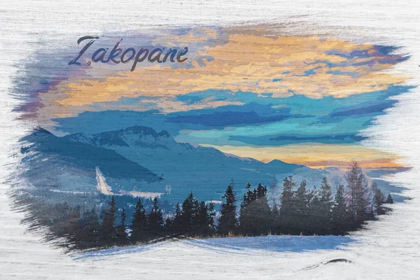 Zakopane Durante Competições Esqui Inverno Pintura Aquarela Polônia — Fotografia de Stock