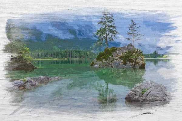 山湖Hinterseeの水彩 ベルヒテスガーデン国立公園 ヨーロッパ — ストック写真