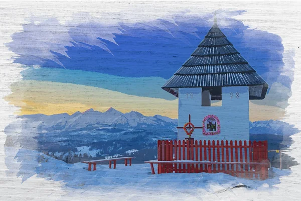 Snowy Tatry Wschodzie Słońca Polska Malarstwo Akwarelowe — Zdjęcie stockowe