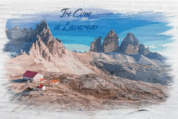 Chiesetta Alpina Och Fjällstuga Dreizinnen Stuga Italien Akvarellmålning — Stockfoto