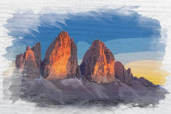 Pittura Acquerello Capanna Dreizinnen Tre Cime Dolomiti Italia — Foto Stock