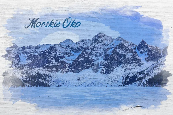 Wonderful Morskie Oko Mountain Lake Winter Poland Watercolor Painting — Stock Photo, Image