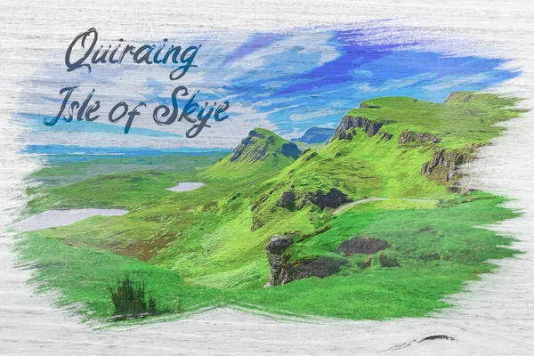 View Quiraing Valley Scotland Watercolor Painting Europe — Stock Photo, Image