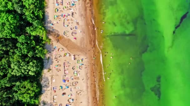 Widok z góry na zatłoczoną plażę na Bałtyku, Polska — Wideo stockowe