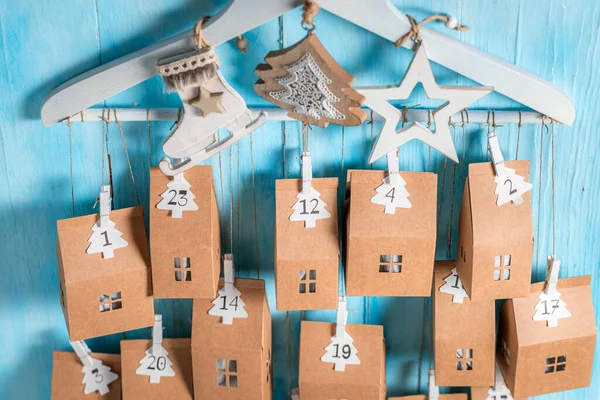 Originele Kerst Advent Kalender Als Een Countdown Naar Holidayson Blauwe — Stockfoto