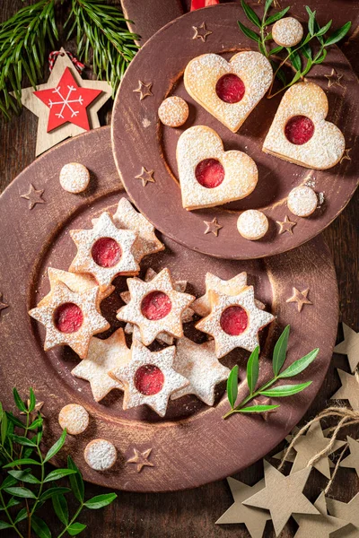 Rustieke Glas Lood Koekjes Voor Kerstavond Snack Houten Tafel — Stockfoto