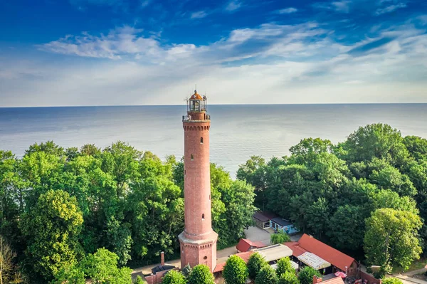 Маяк Влітку Біля Балтійського Моря Вигляд Повітря Польща — стокове фото