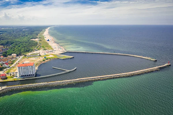 Luchtfoto Van Toegang Tot Haven Darlowek Oostzee Polen — Stockfoto