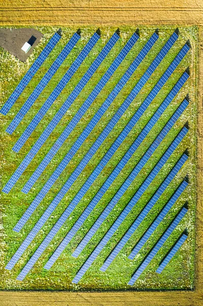 Top View Solar Panels Green Field Poland — Stock Photo, Image