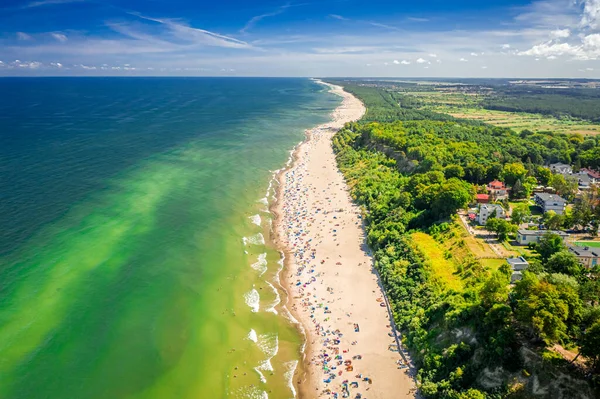Flybilde Strand Med Mennesker Østersjøen Polen Europa – stockfoto