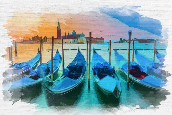 Pittura Acquerello Dell Alba Sul Canal Grande Venezia — Foto Stock