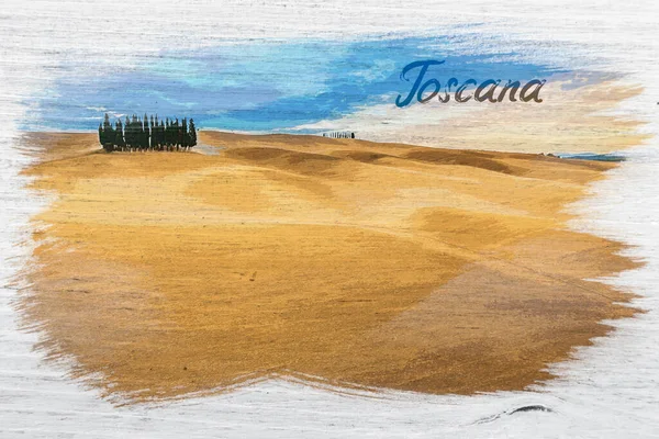 Ciprestes Toscana Campo Marrom Itália Pintura Aquarela — Fotografia de Stock