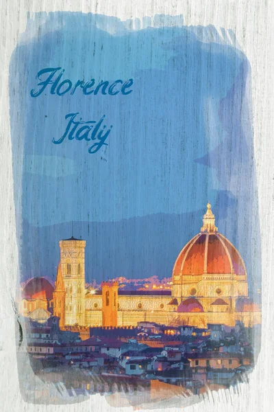 Basilika Florens Gammalt Papper Italien Akvarellmålning — Stockfoto