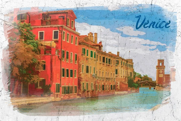 Canal Grande Vecchi Edifici Venezia Pittura Acquerello — Foto Stock