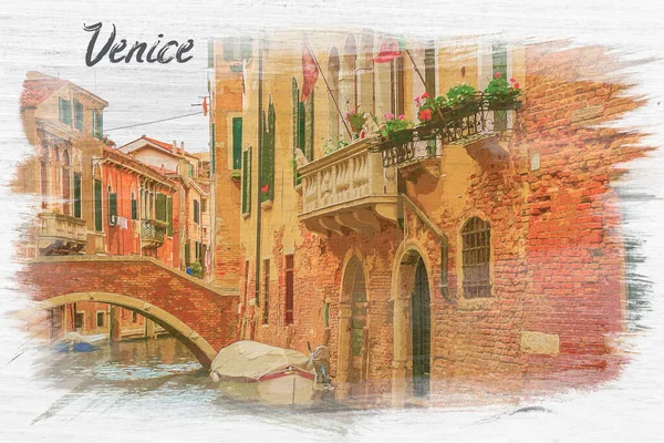 Aquarelle Grand Canal Bâtiments Anciens Venise Italie — Photo