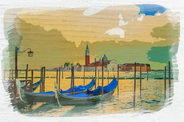 Gondoles Pivotantes Sur Grand Canal Venise Italie Aquarelle — Photo