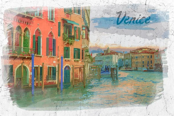 Canal Grande Estate Venezia Italia Acquerello — Foto Stock