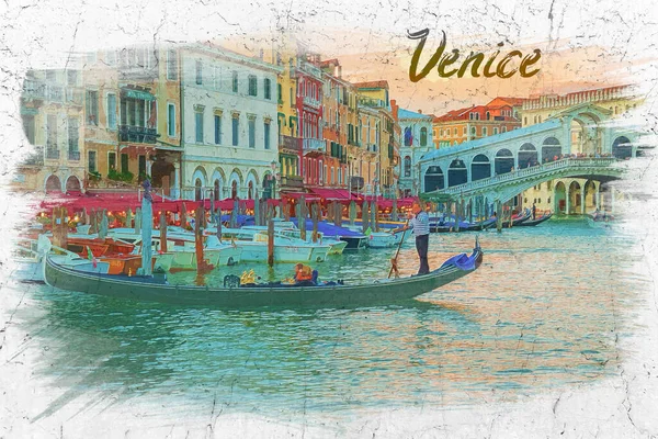 Pittura Acquerello Del Ponte Rialto Venezia — Foto Stock