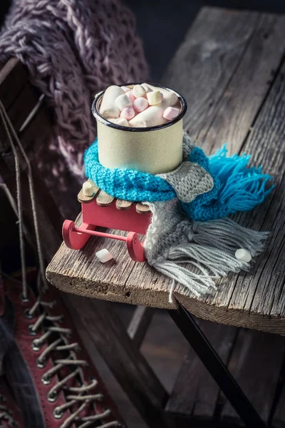 Hot Tasty Chocolate Marshmallows Christmas Old Mug — Stock Photo, Image