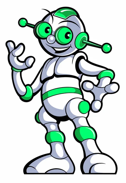 Roboter Cartoon Stil Weißer Roboter Mit Leuchtend Grünen Einsätzen Modernes — Stockvektor