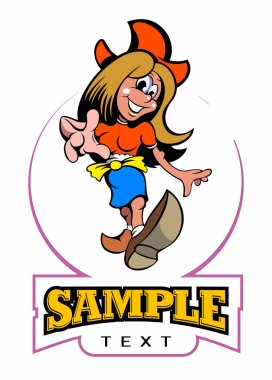 Geleneksel Hollanda giyim Karikatür tarzı kız, vektör logo maskot.