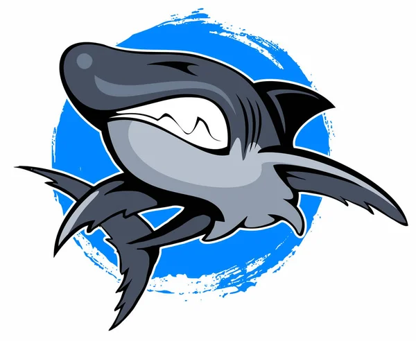 Kreslený Žraločí Znak Modrém Pozadí — Stockový vektor