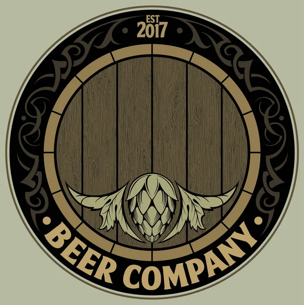 Logotipo Compañía Cerveza Vector Barril Madera — Vector de stock