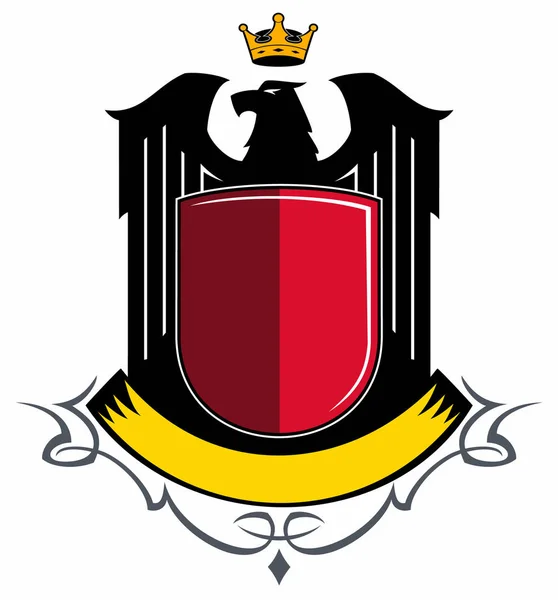 Emblema Vettoriale Illustrazione Aquila Con Corona Nastro — Vettoriale Stock