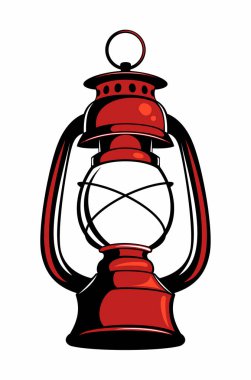 Old, vintage kerosene oil lantern lamp, red oil lamp, vector image. clipart