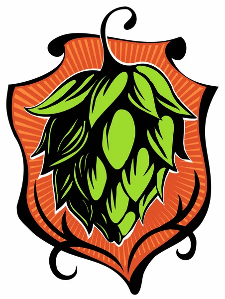 Yeşil Bir Hop Konisi Alkollü Içecek Sembolü Logo Etiket Sticker — Stok Vektör