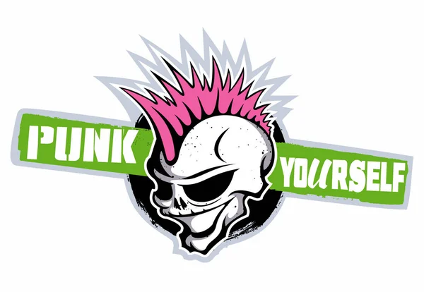 Caricatura Cómic Cráneo Estilo Punk Rock Color Verde Rosa Logo — Archivo Imágenes Vectoriales