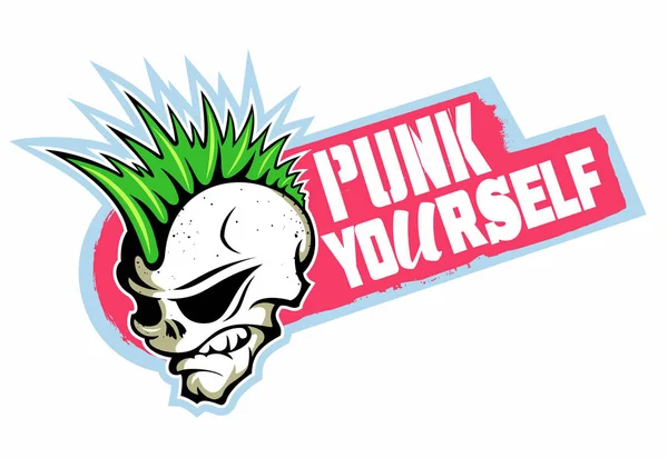 Caricatura Cómic Cráneo Estilo Punk Rock Color Verde Rosa Logo — Archivo Imágenes Vectoriales
