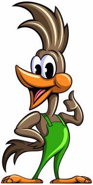 Cartoon style roadrunner, funny, cute bird, vector cartoon character. clipart
